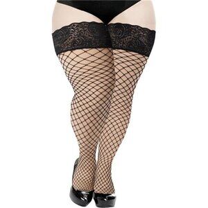 Plus Size Fishnet Stockings Womens Sheer Silicone Lace Top Stay Up